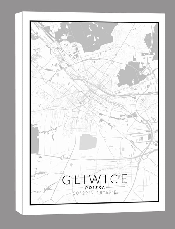 Image of Gliwice, Polska mapa czarno biała - obraz na płótnie Wymiar do wyboru: 40x50 cm