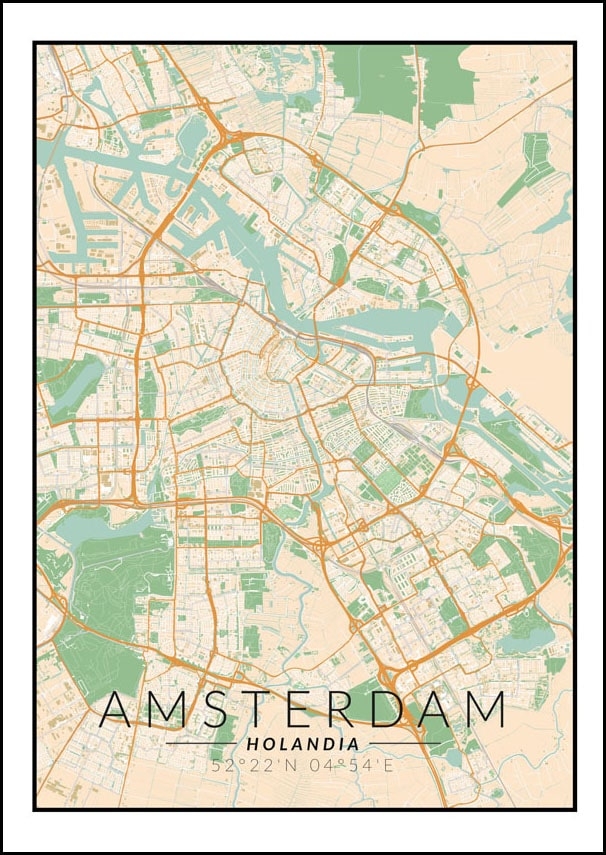 Image of Amsterdam mapa kolorowa - plakat Wymiar do wyboru: 30x40 cm