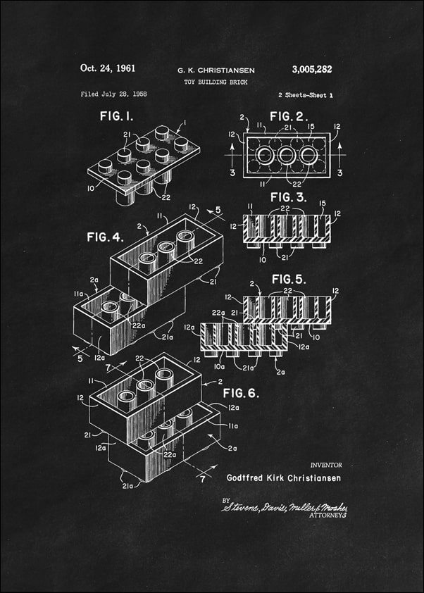 Image of Patent, Lego 1961 Czarne - plakat Wymiar do wyboru: 30x40 cm