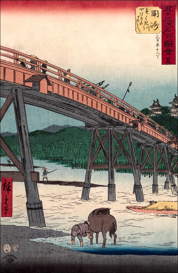 Image of Okazaki Yahagi Bridge on the Yahagi River, Hiroshige Ando - plakat Wymiar do wyboru: 20x30 cm