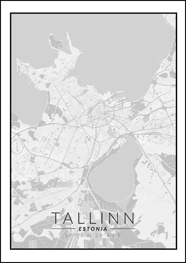 Image of Tallin mapa czarno biała - plakat Wymiar do wyboru: 60x80 cm