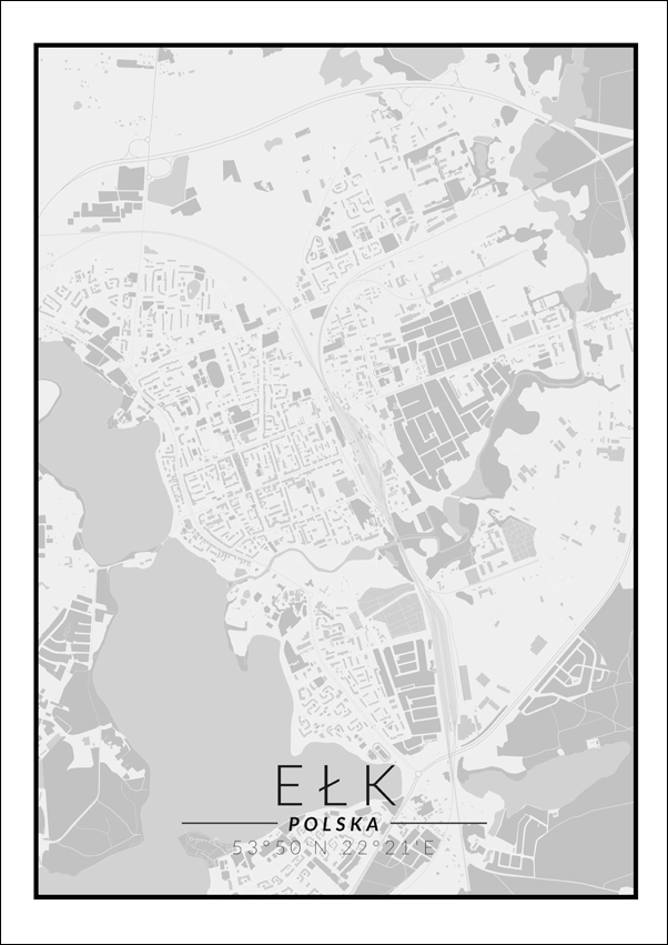 Image of Ełk mapa czarno biała - plakat Wymiar do wyboru: 30x40 cm