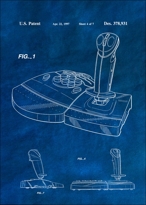 Image of Patent, Joystick Do gier 1997 Niebieski - plakat Wymiar do wyboru: 30x40 cm