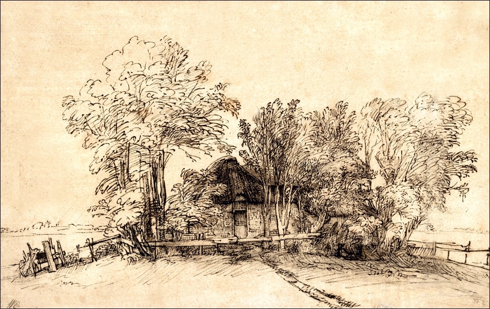 Image of Cottage among Trees, Rembrandt - plakat Wymiar do wyboru: 29,7x21 cm