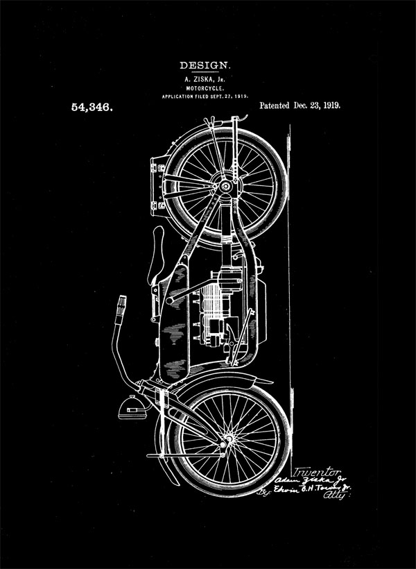 Image of Patent Motocykl Projekt 1919 - retro plakat Wymiar do wyboru: 70x100 cm