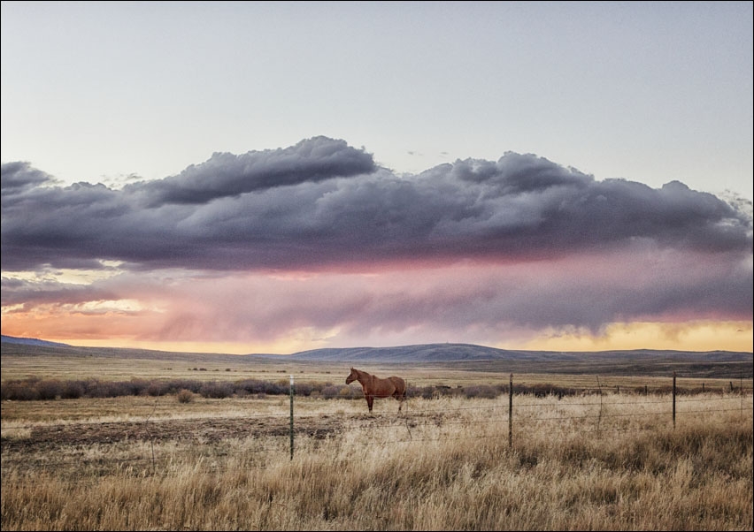 Image of Sunset approaches at the Big Creek cattle ranch, a huge spread just above the Colorado line near Riverside in Carbon County, Wyoming., Carol Highsmith