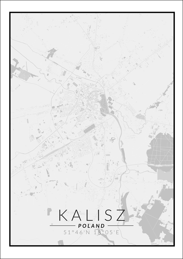 Image of Kalisz mapa czarno biała - plakat Wymiar do wyboru: 40x60 cm