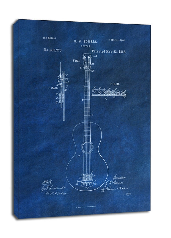 Image of Patent, GW Bowers Gitara Projekt z 1888 Niebieskie - obraz na płótnie Wymiar do wyboru: 30x40 cm