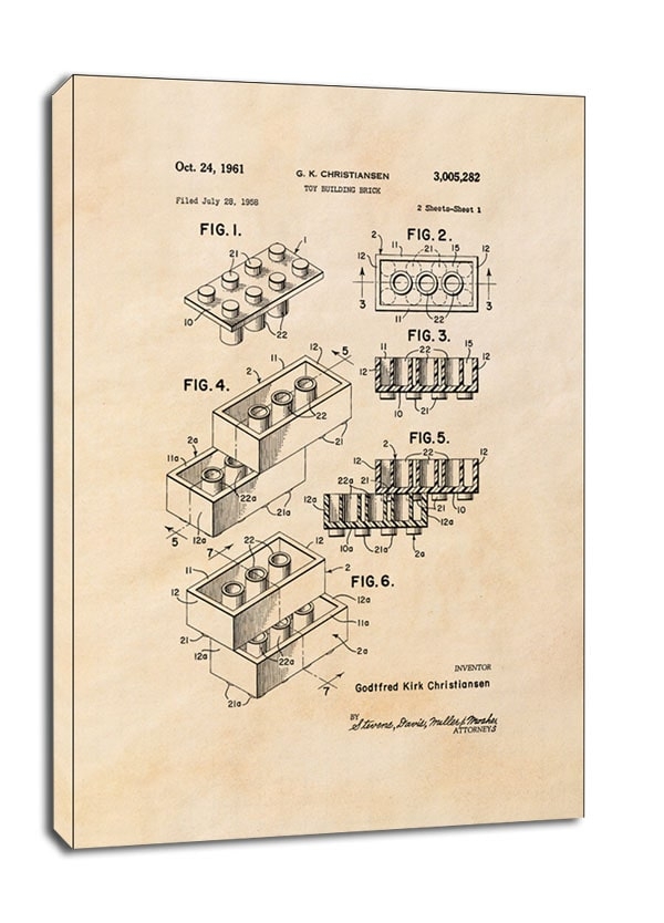 Image of Patent, Lego 1961 sepia - obraz na płótnie Wymiar do wyboru: 30x40 cm