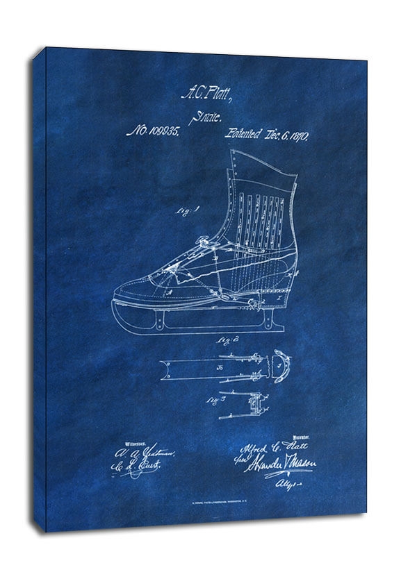 Image of Patent, Łyżwy Projekt z 1870 Niebieskie - obraz na płótnie Wymiar do wyboru: 30x40 cm