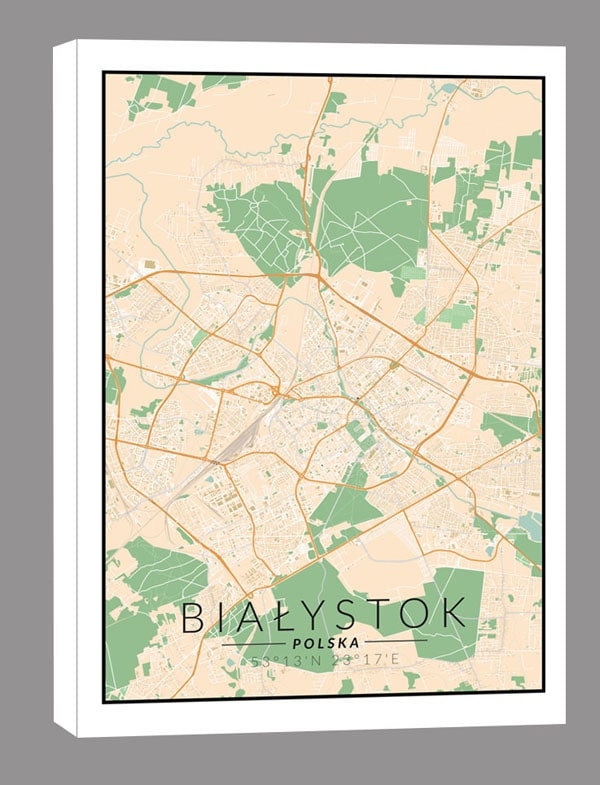 Image of Białystok, Polska mapa kolorowa - obraz na płótnie Wymiar do wyboru: 20x30 cm