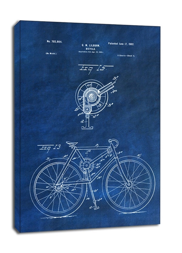 Image of Patent, Rower Projekt z 1902 Niebieski - obraz na płótnie Wymiar do wyboru: 40x50 cm