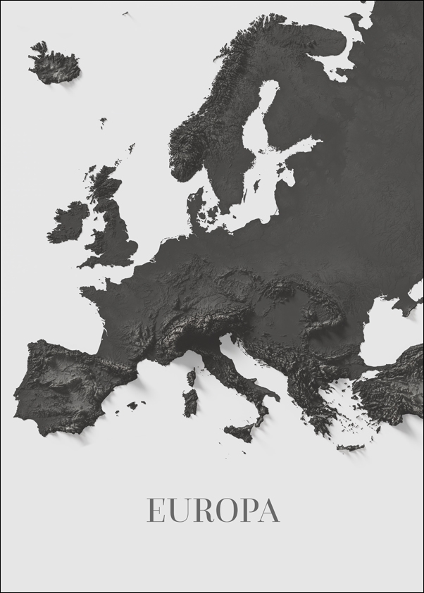 Image of Europa mapa czarno biała - plakat Wymiar do wyboru: 40x50 cm