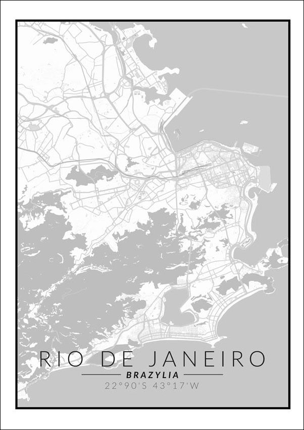 Image of Rio de Janeiro mapa czarno biała - plakat Wymiar do wyboru: 59,4x84,1 cm