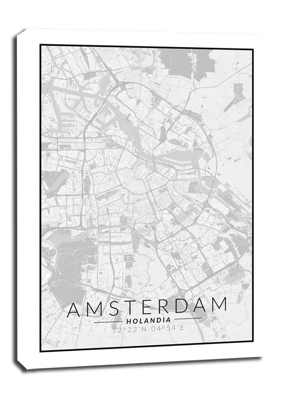 Image of Amsterdam mapa czarno biała - obraz na płótnie Wymiar do wyboru: 40x60 cm