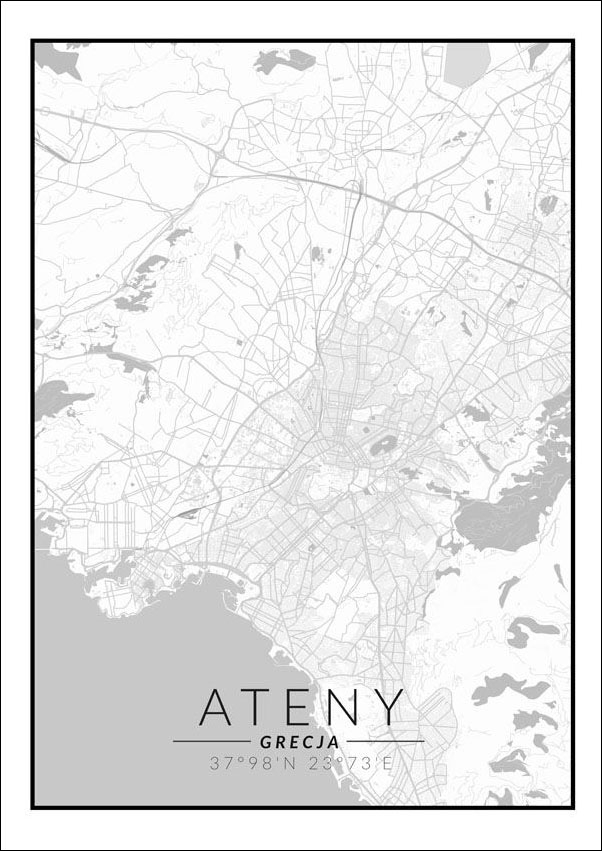 Image of Ateny mapa czarno biała - plakat Wymiar do wyboru: 50x70 cm