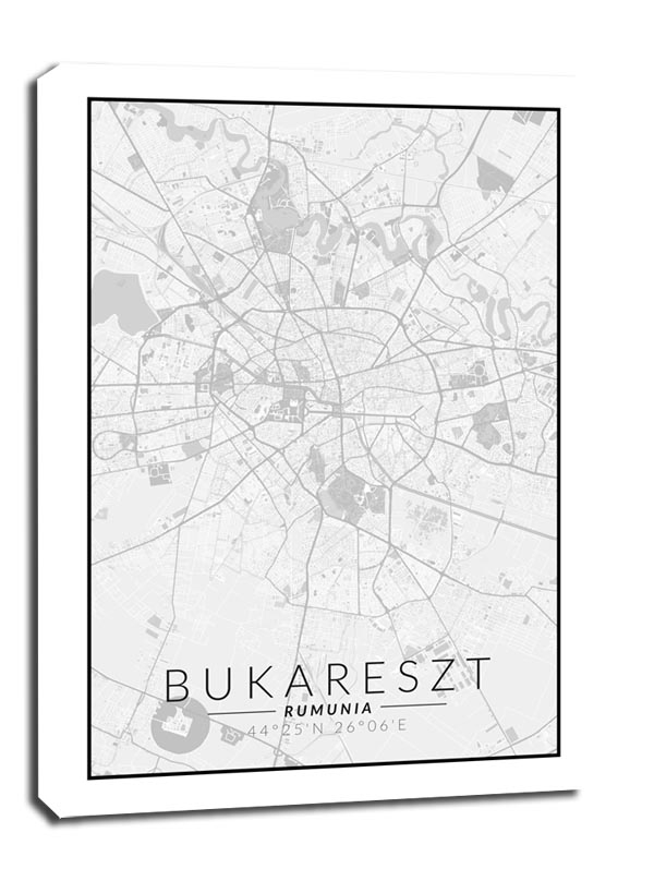Image of Bukareszt mapa czarno biała - obraz na płótnie Wymiar do wyboru: 70x100 cm