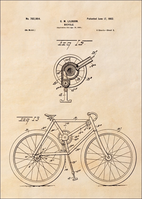 Image of Patent Rower Projekt z 1902, sepia - plakat Wymiar do wyboru: 40x50 cm