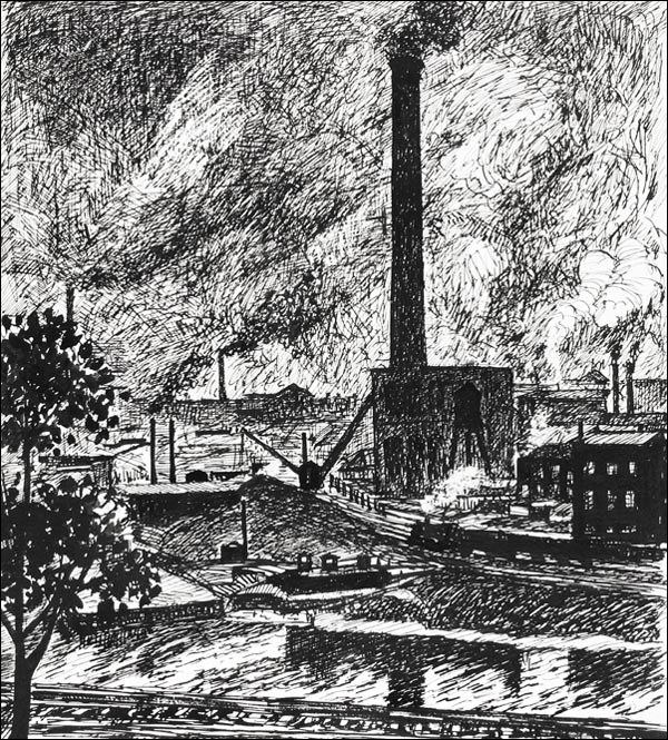 Image of Industrial Scene drawing in high resolution, Henry Lyman Sayen - plakat Wymiar do wyboru: 30x30 cm