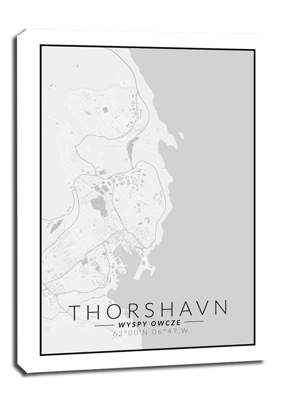 Image of Thorshavn mapa czarno biała - obraz na płótnie Wymiar do wyboru: 61x91,5 cm