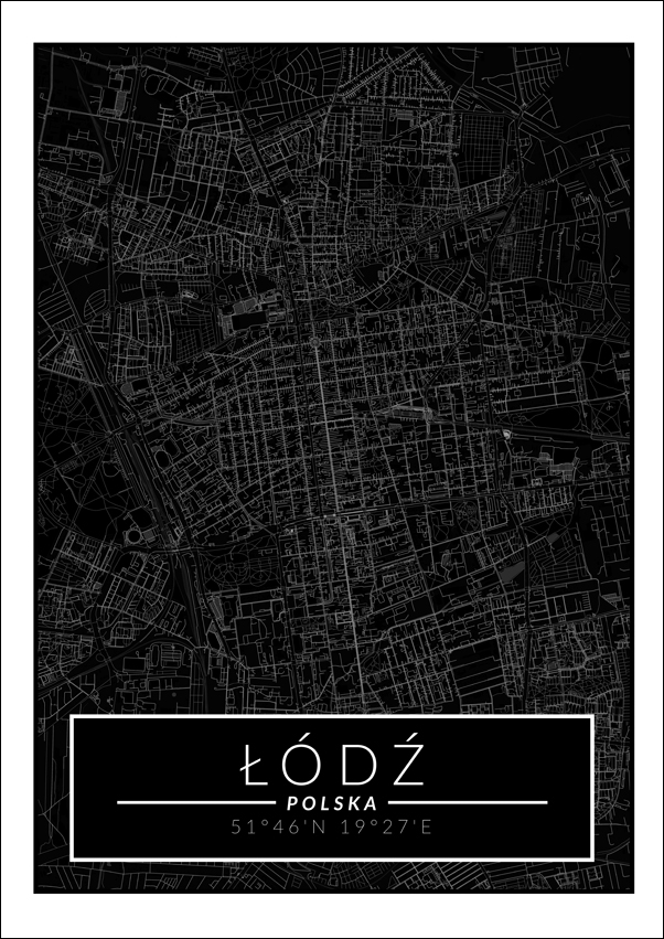 Image of Łódź mapa dark - plakat Wymiar do wyboru: 59,4x84,1 cm