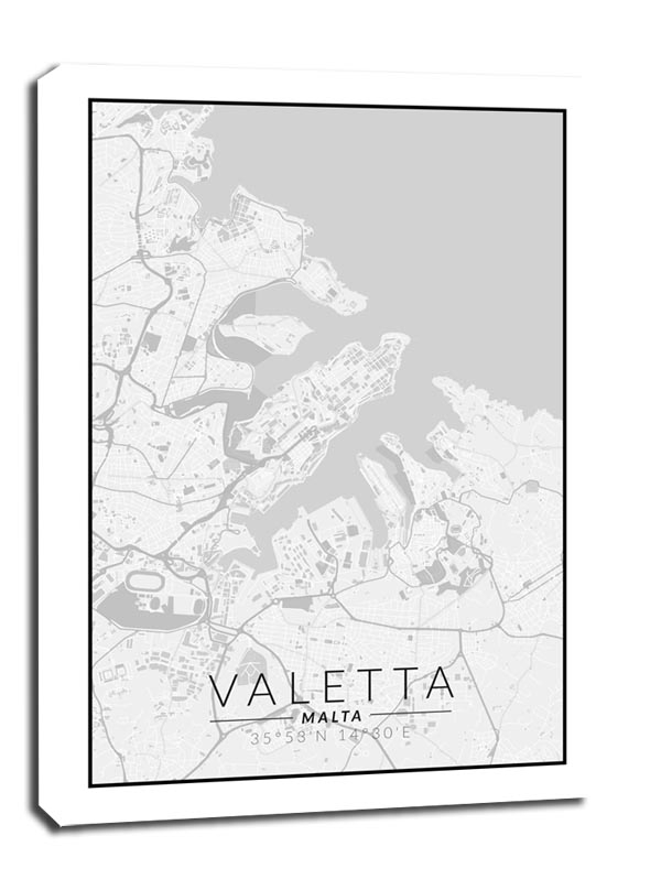 Image of Valetta mapa czarno biała - obraz na płótnie Wymiar do wyboru: 90x120 cm