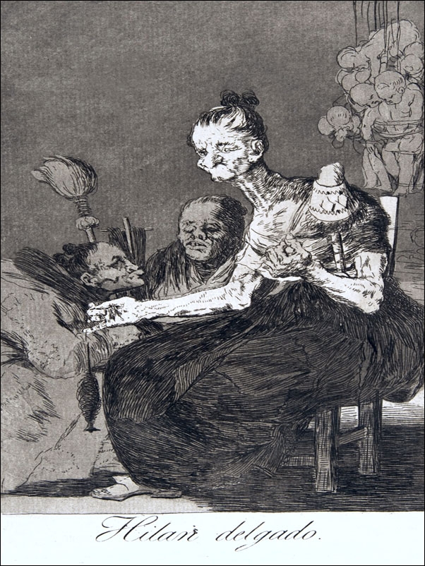 Image of Plate 44 from Los Caprichos- They spin finely (Hilan delgado, Francisco Goya - plakat Wymiar do wyboru: 40x60 cm