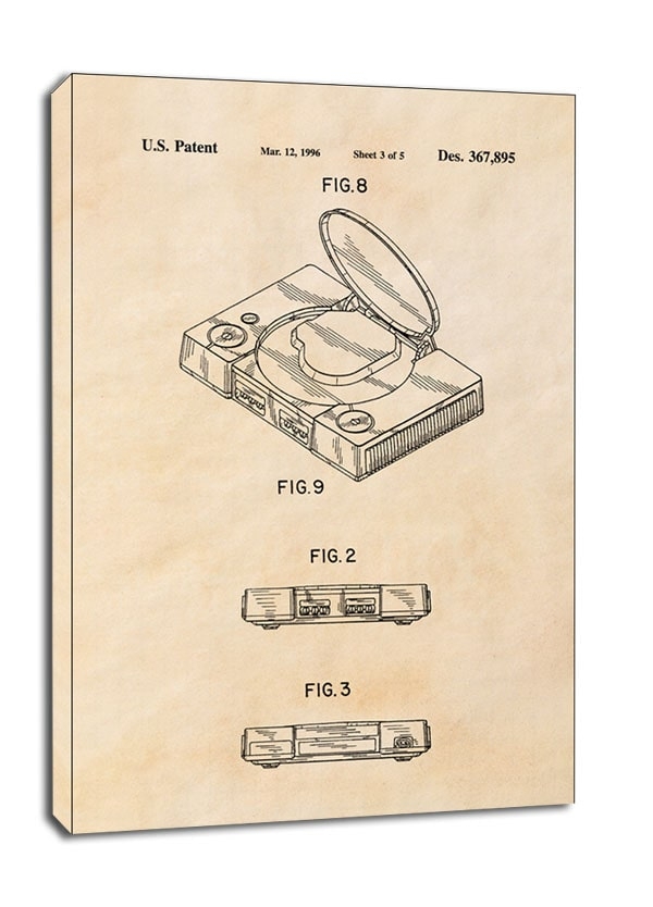 Image of Patent, Konsola PlayStation 1996 sepia - obraz na płótnie Wymiar do wyboru: 61x91,5 cm
