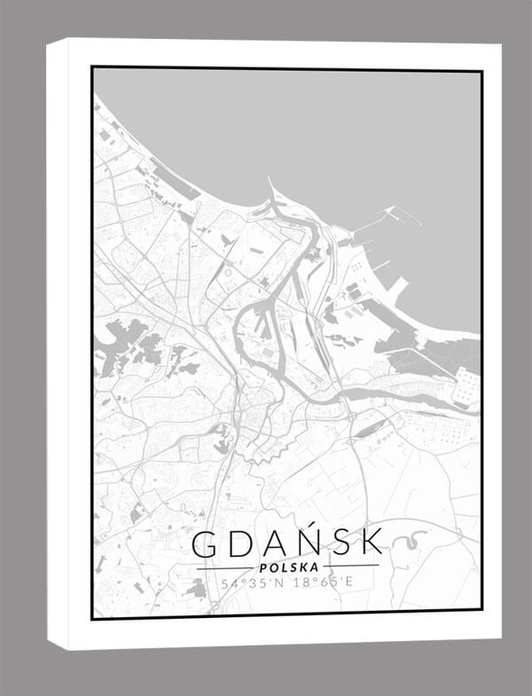 Image of Gdańsk mapa czarno biała - obraz na płótnie Wymiar do wyboru: 90x120 cm