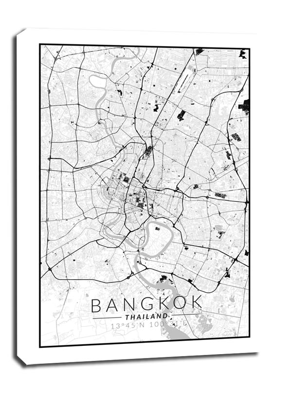 Image of Bangkok mapa czarno biała - obraz na płótnie Wymiar do wyboru: 30x40 cm