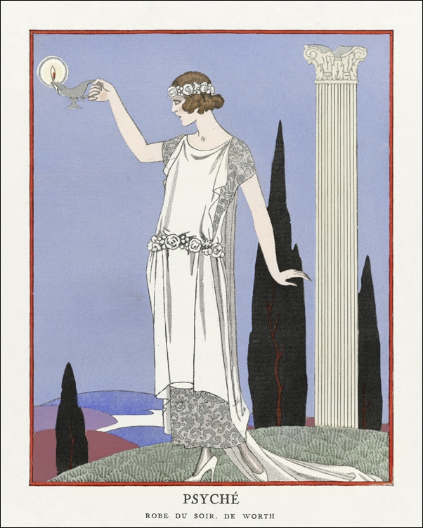 Image of Psyché: Robe du soir, de Worth from Gazette du Bon Ton No. 9 Pl. 68, George Barbier - plakat Wymiar do wyboru: 21x29,7 cm