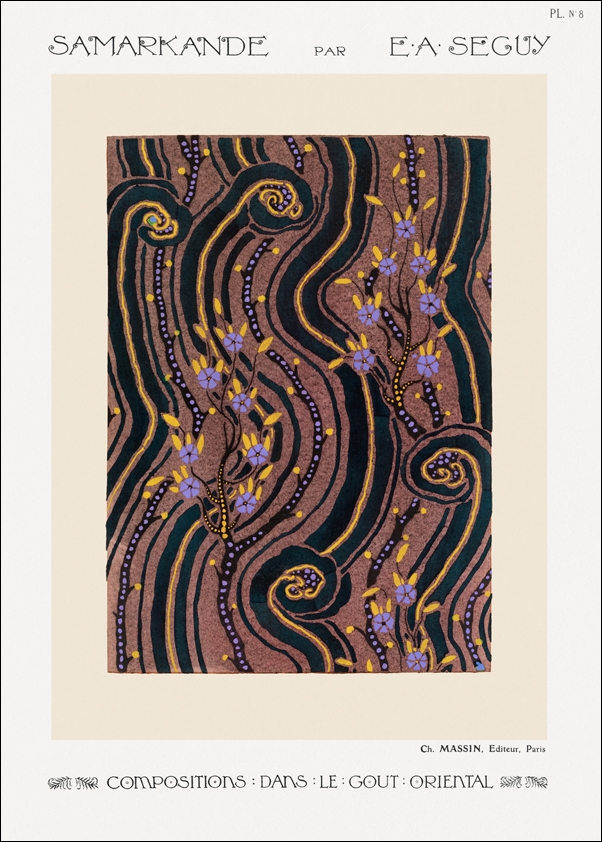 Image of Art Deco Flower pattern pochoir print in oriental style, E. A. Séguy - plakat Wymiar do wyboru: 29,7x42 cm