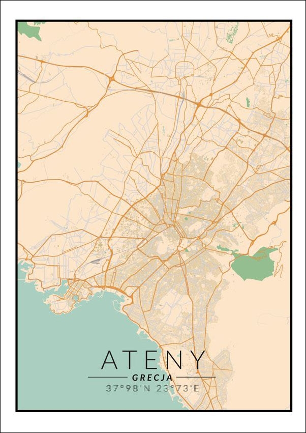 Image of Ateny mapa kolorowa - plakat Wymiar do wyboru: 50x70 cm