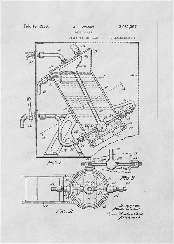 Image of Patent Ochładzacz do Piwa Projekt z 1936 - plakat Wymiar do wyboru: 50x70 cm