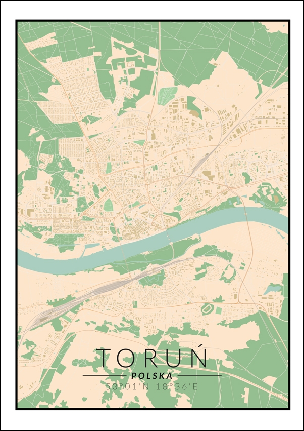 Image of Toruń mapa kolorowa - plakat Wymiar do wyboru: 50x70 cm