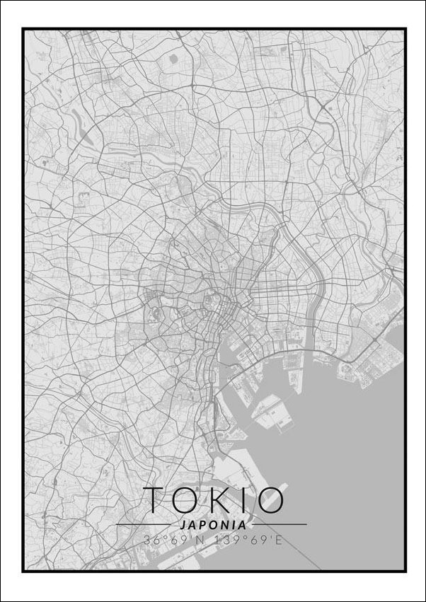Image of Tokio mapa czarno biała - plakat Wymiar do wyboru: 30x40 cm