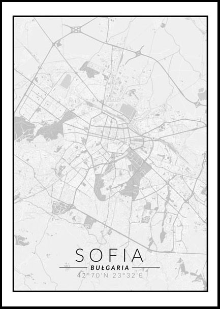 Image of Sofia, Bułgaria mapa czarno biała - plakat Wymiar do wyboru: 30x40 cm