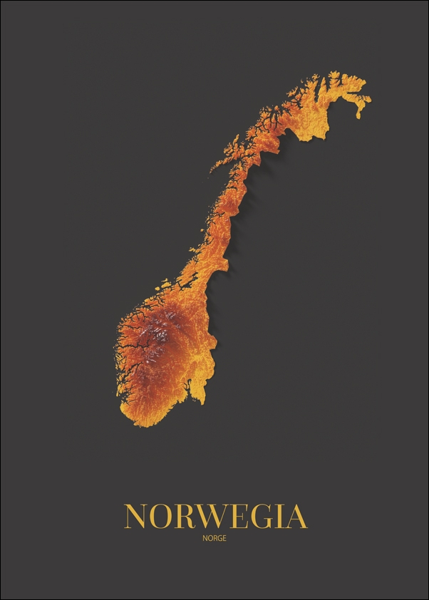 Image of Norwegia mapa złota - plakat Wymiar do wyboru: 40x60 cm