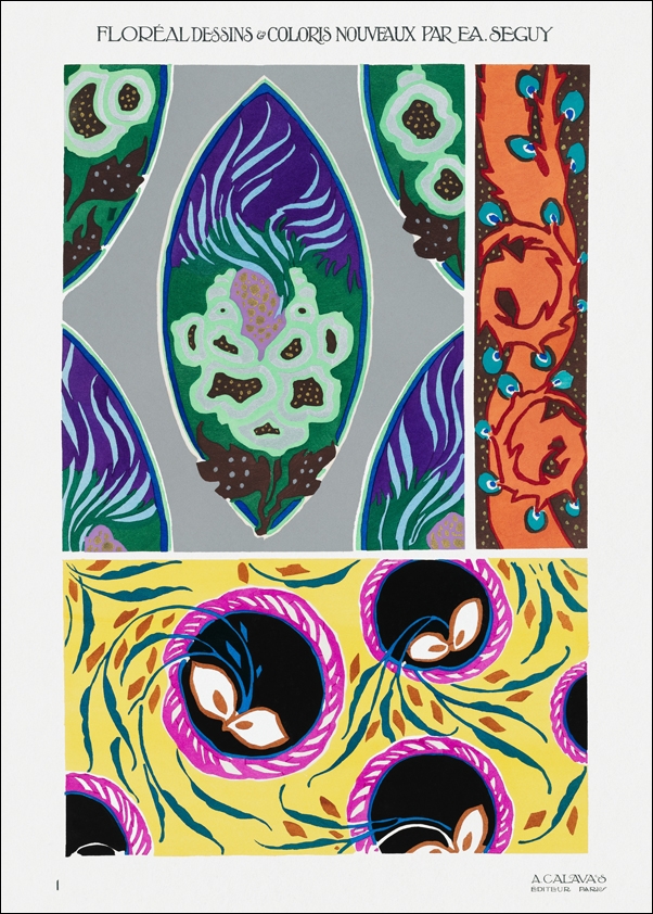 Image of Vintage art deco & art nouveau pattern, plate no. 1 from Floréal, E. A. Séguy - plakat Wymiar do wyboru: 29,7x42 cm
