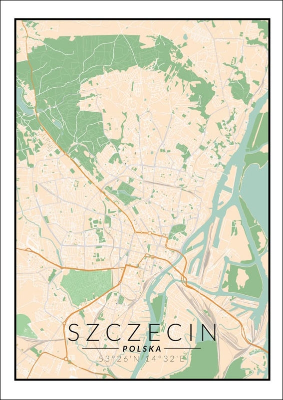 Image of Szczecin mapa kolorowa - plakat Wymiar do wyboru: 20x30 cm