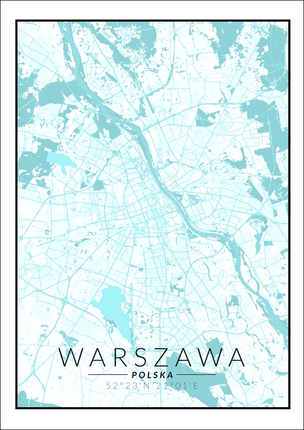 Image of Warszawa mapa blue - plakat Wymiar do wyboru: 42x59,4 cm