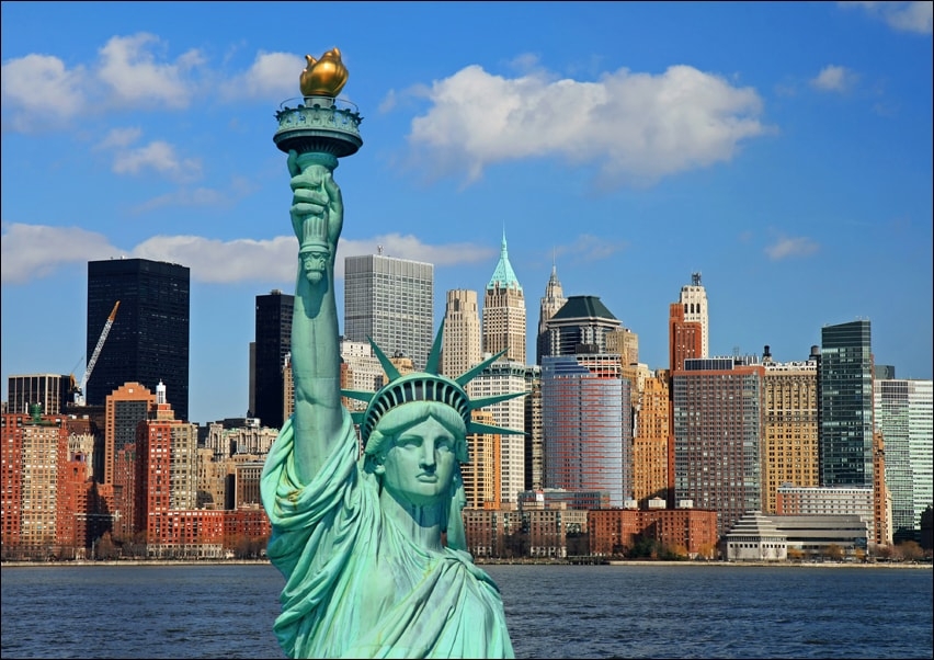 Image of Nowy Jork - Statua Wolności Manhattan Skyline - plakat Wymiar do wyboru: 30x20 cm
