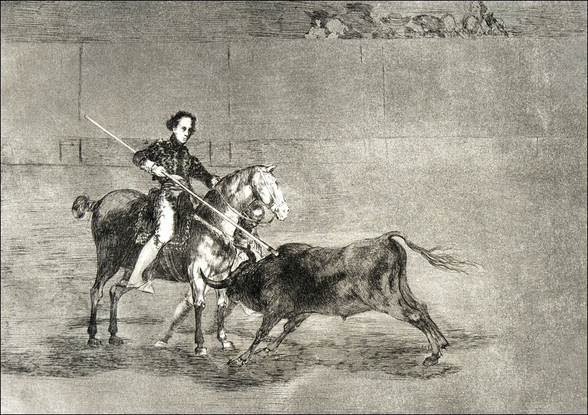 Image of Plate 22 from the Tauromaquia- Manly courage of the celebrated Pajuelera in [the ring] at Zaragoza, Francisco Goya - plakat Wymiar do wyboru: 50x40 cm