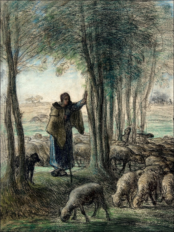 Image of A Shepherdess and Her Flock in the Shade of Trees, Jean-François Millet - plakat Wymiar do wyboru: 29,7x42 cm