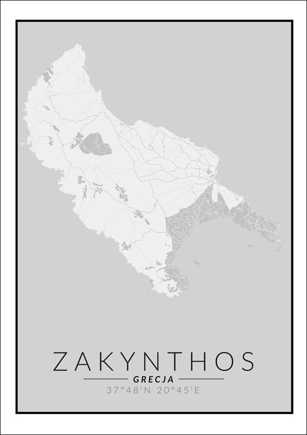 Image of Zakynthos wyspa mapa czarno biała - plakat Wymiar do wyboru: 30x40 cm