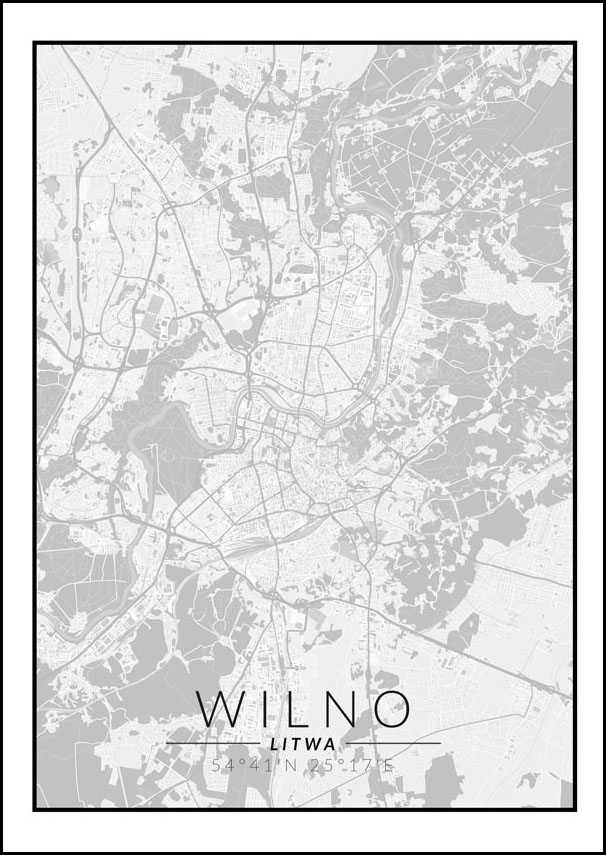 Image of Wilno mapa czarno biała - plakat Wymiar do wyboru: 50x70 cm