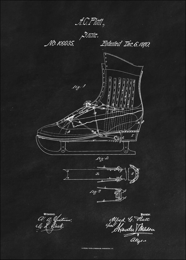 Image of Patent Łyżwy Projekt z 1870, black - plakat Wymiar do wyboru: 29,7x42 cm