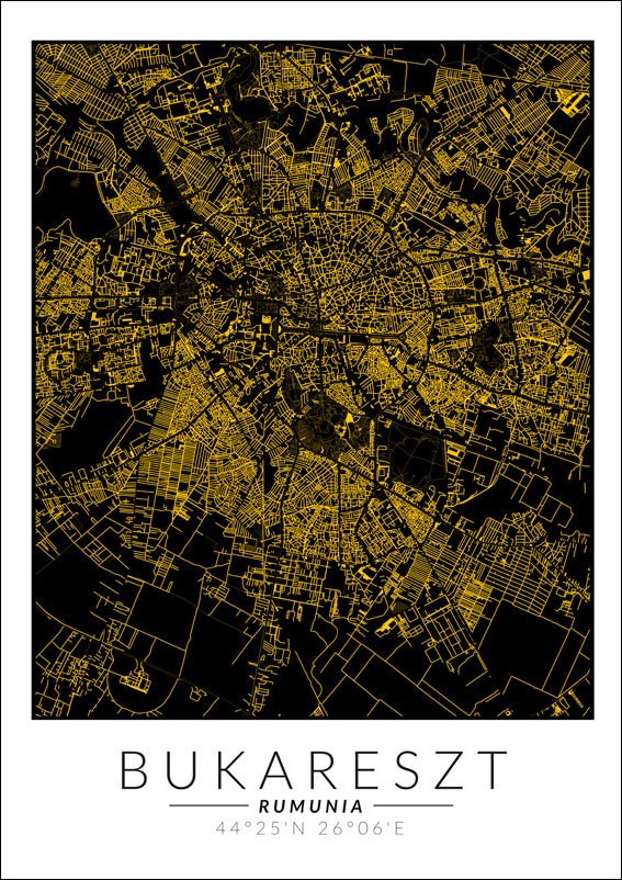 Image of Bukareszt złota mapa - plakat Wymiar do wyboru: 70x100 cm