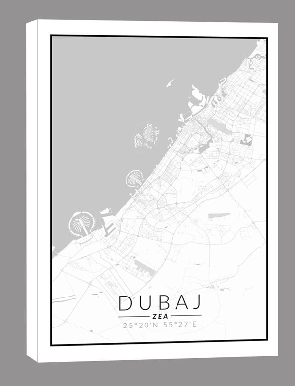 Image of Dubaj mapa czarno biała - obraz na płótnie Wymiar do wyboru: 30x40 cm