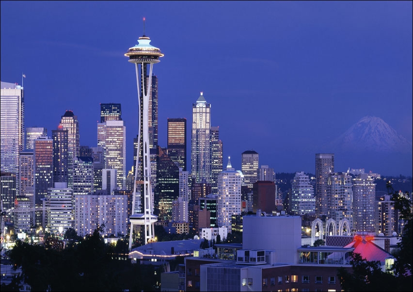 Image of A Dusk View of the Seattle Skyline., Carol Highsmith - plakat Wymiar do wyboru: 91,5x61 cm